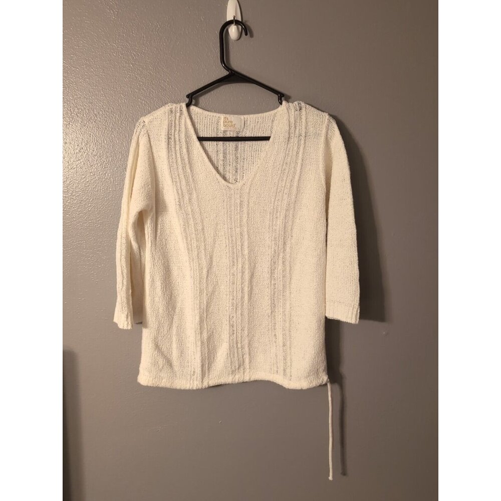 It's Pure Gould White Knit Vintage 3/4 Sleeve Sweater Women's